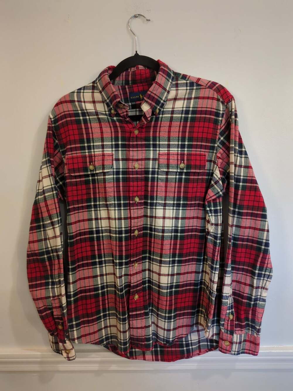 Ralph Lauren Plaid Long Sleeve Button Down Flannel Shirt Men Size Medium